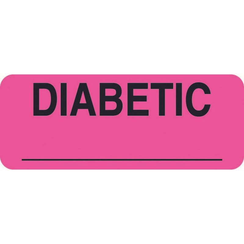 Chart labels, DIABETIC Labels, Fluorescent Pink, 2-1/4" x 7/8", (Roll of 420)