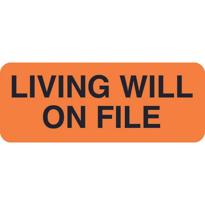 Advanced Directive labels, LIVING WILL ON FILE Labels, Fluorescent Orange, 2-1/4" x 7/8", (Roll of 420)