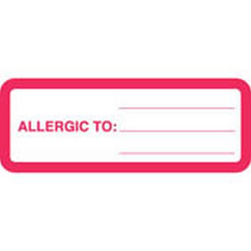 Alert Labels, Allergic To:, 3" x 1-1/8", (Roll of 320)