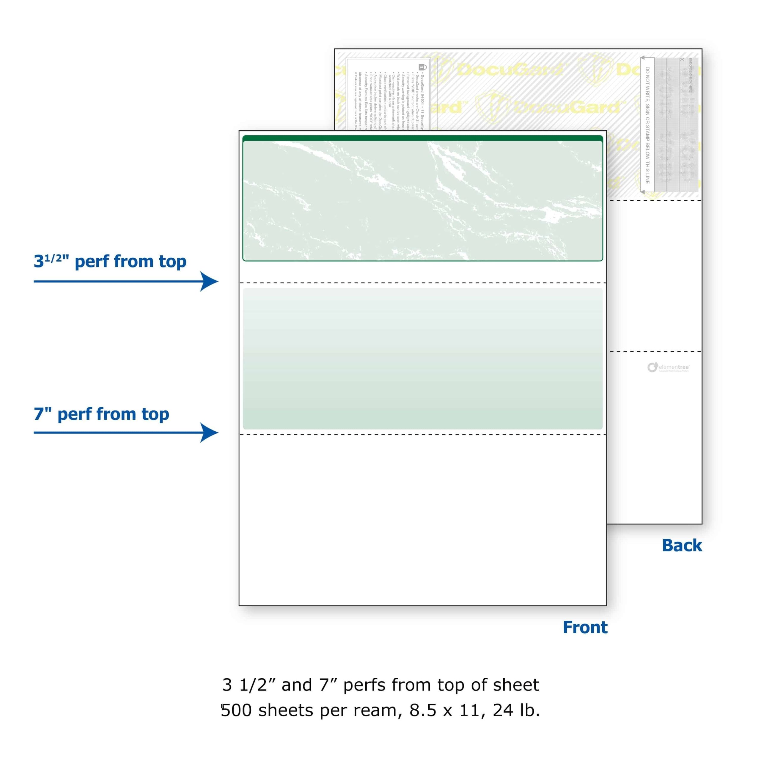8-1/2'' x 11" Standard Green Marble Laser Check, Top Position, 24# Stock (Carton of 2500) - Image 4
