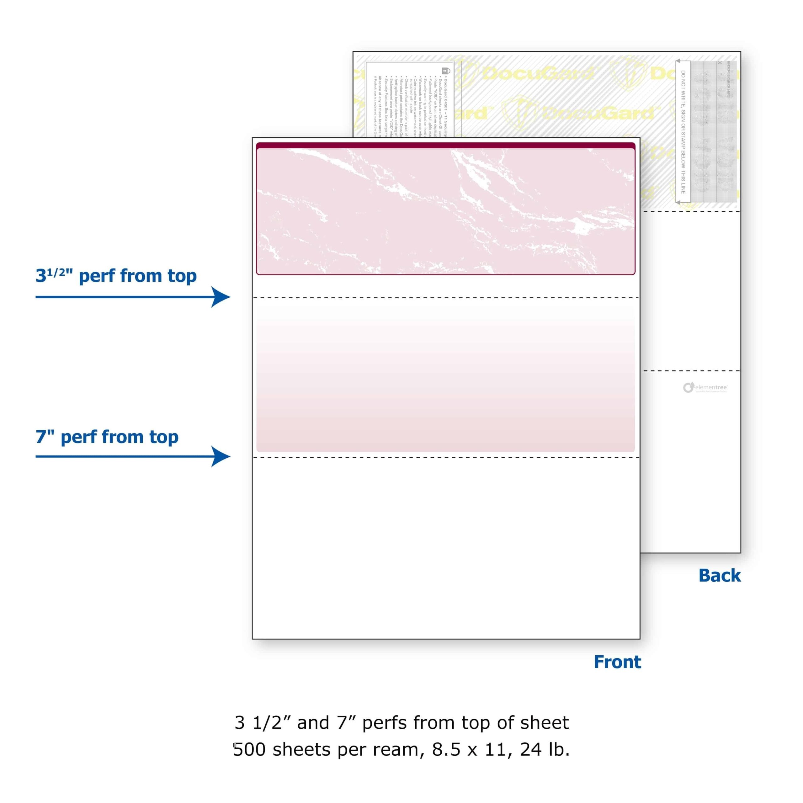 8-1/2'' x 11" Standard Burgundy Marble Laser Check, Top Position, 24# Stock (Carton of 2500) - Image 4