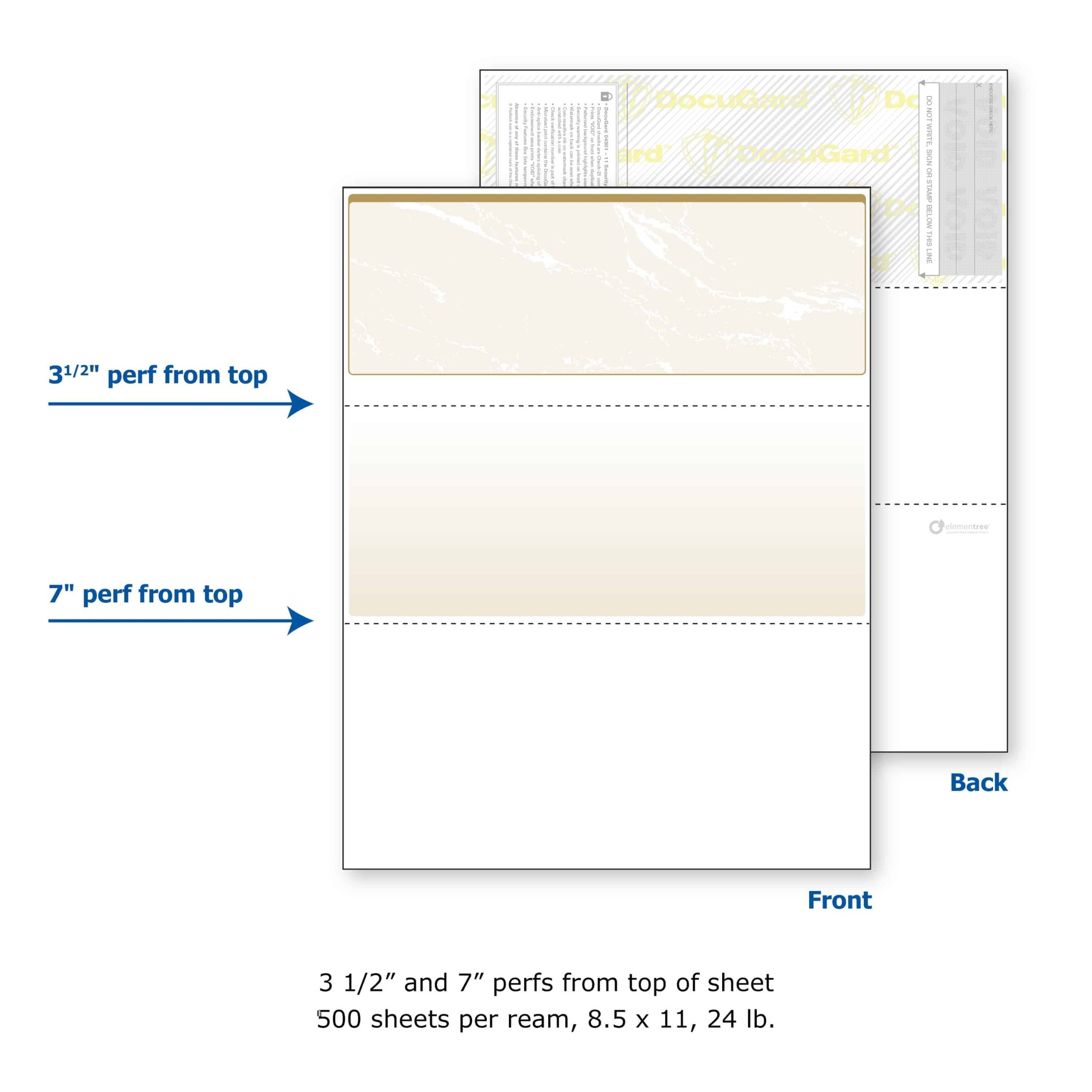 8-1/2'' x 11" Standard Gold Marble Laser Check, Top Position, 24# Stock (Carton of 2500) - Image 7