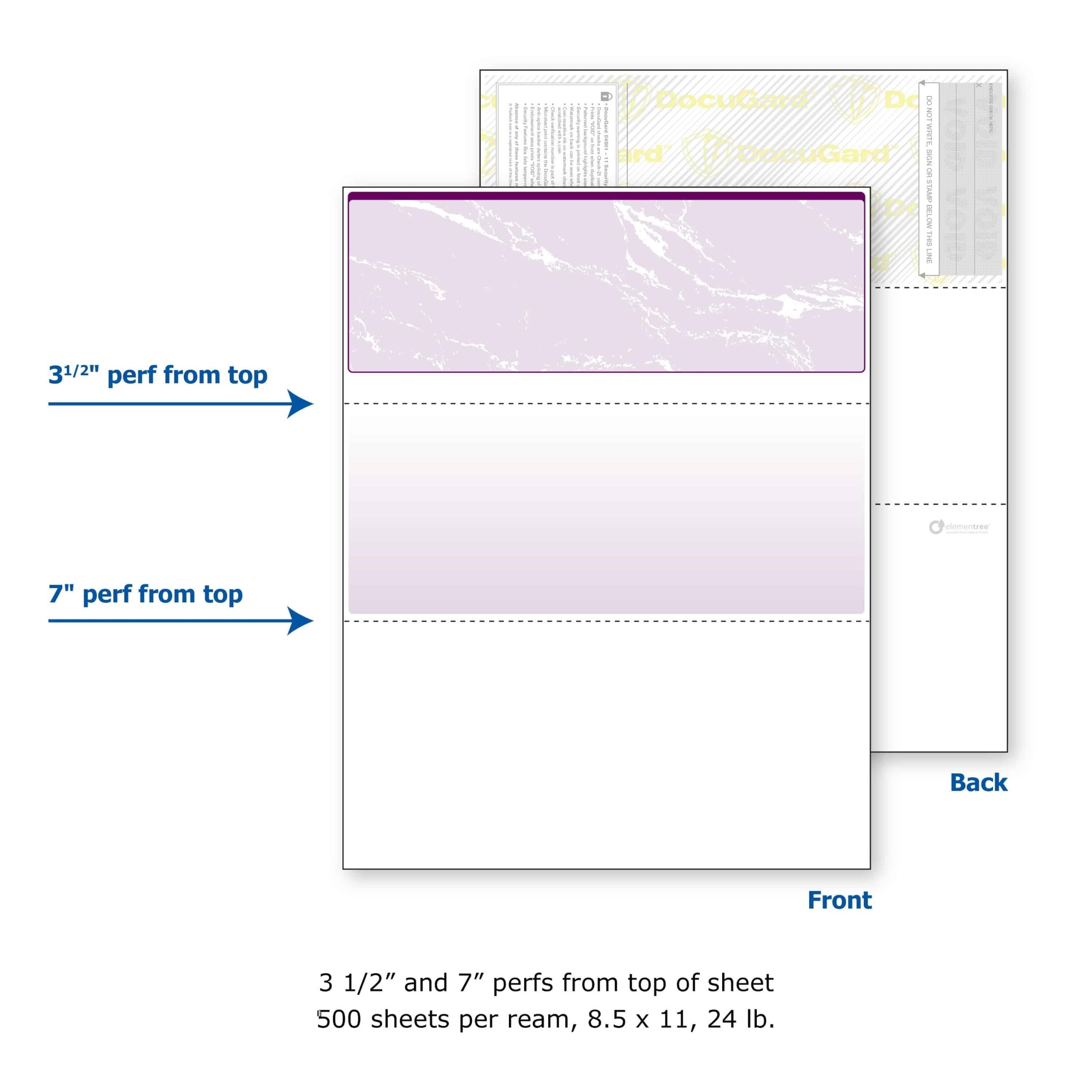 8-1/2'' x 11" Standard Purple Marble Laser Check, Top Position, 24# Stock (Carton of 2500) - Image 4