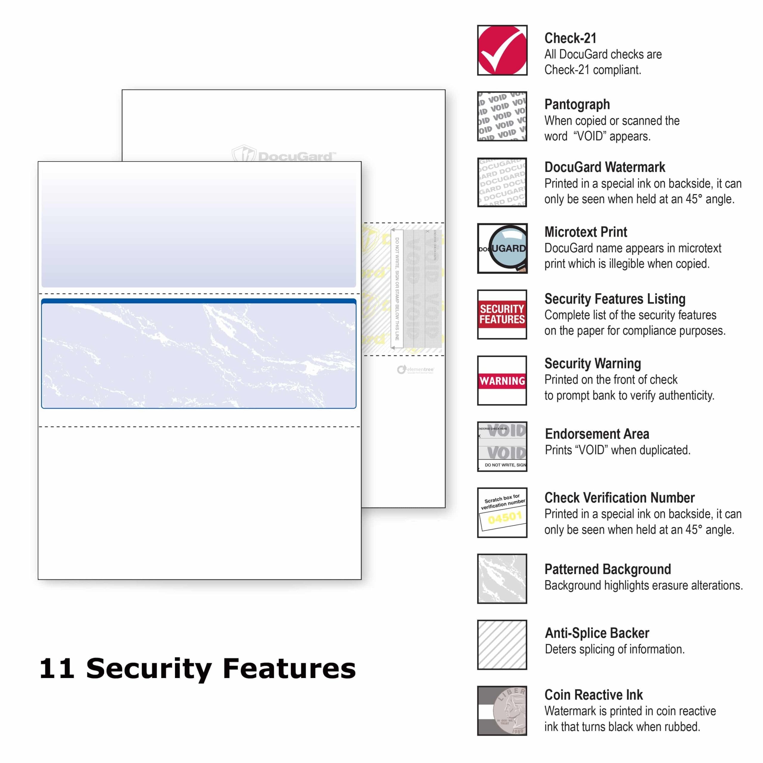 8-1/2'' x 11" Standard Blue Marble Laser Check, Middle Position, 24# Stock (Carton of 2500) - Image 5