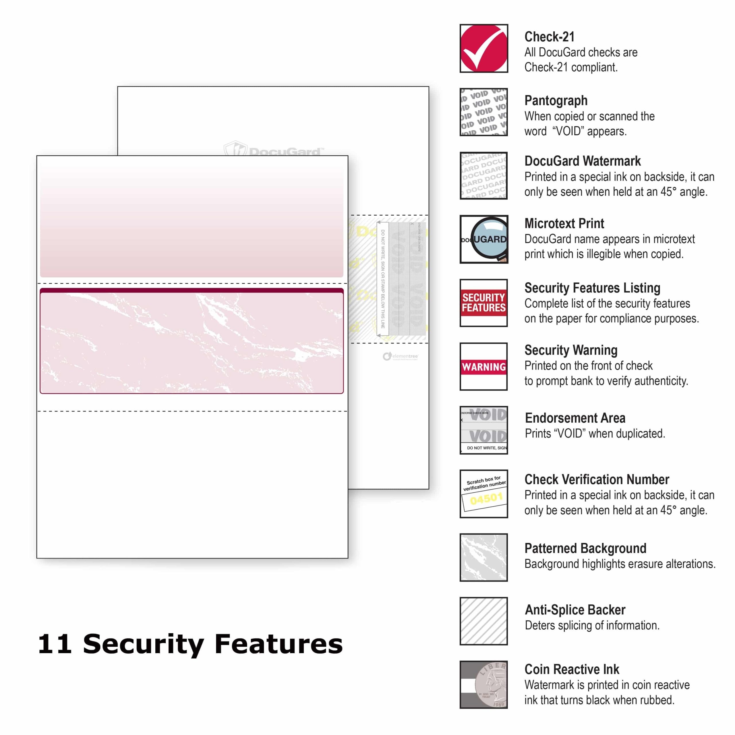 8-1/2'' x 11" Standard Burgundy Marble Laser Check, Middle Position, 24# Stock (Carton of 2500) - Image 2