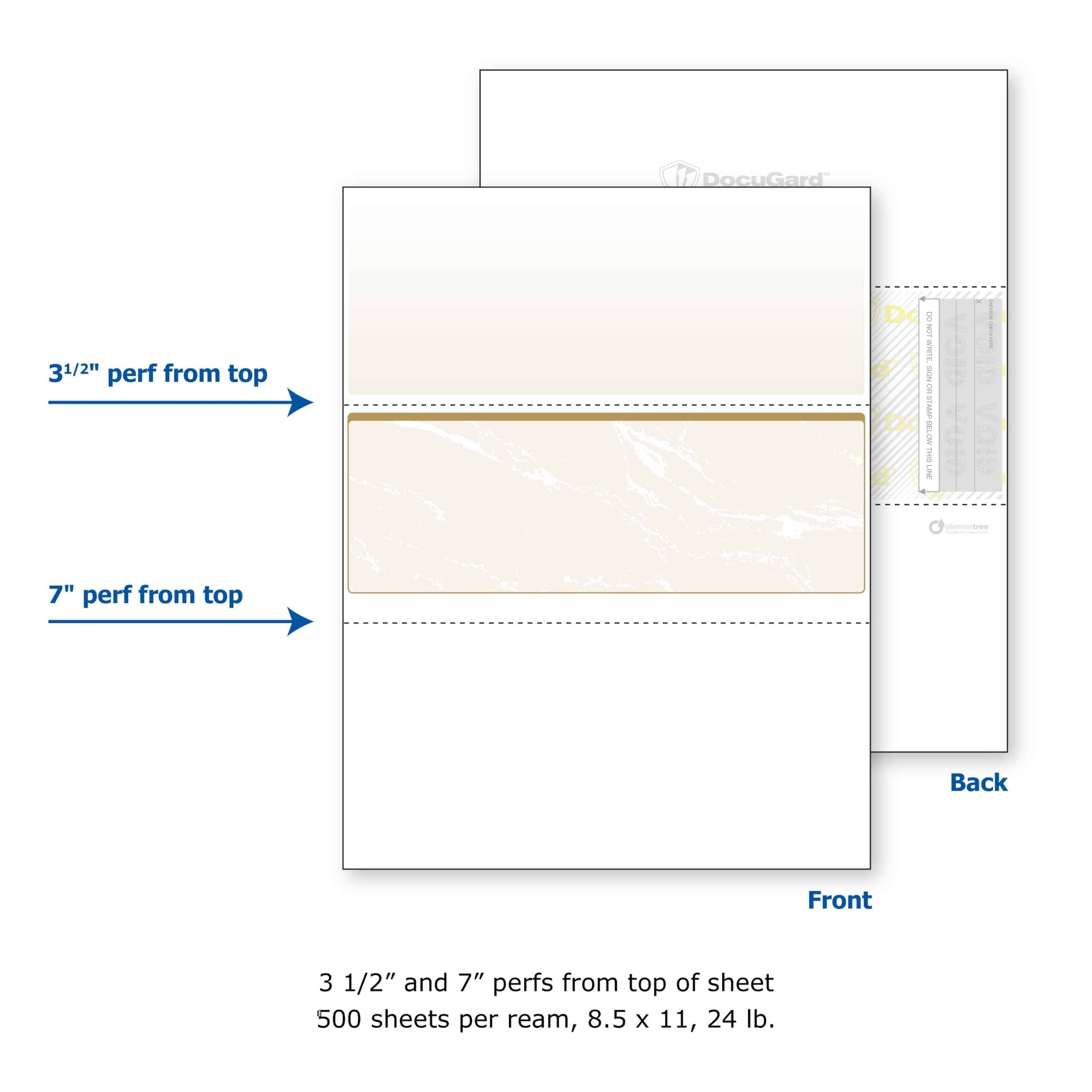 8-1/2'' x 11" Standard Gold Marble Laser Check, Middle Position, 24# Stock (Carton of 2500) - Image 4