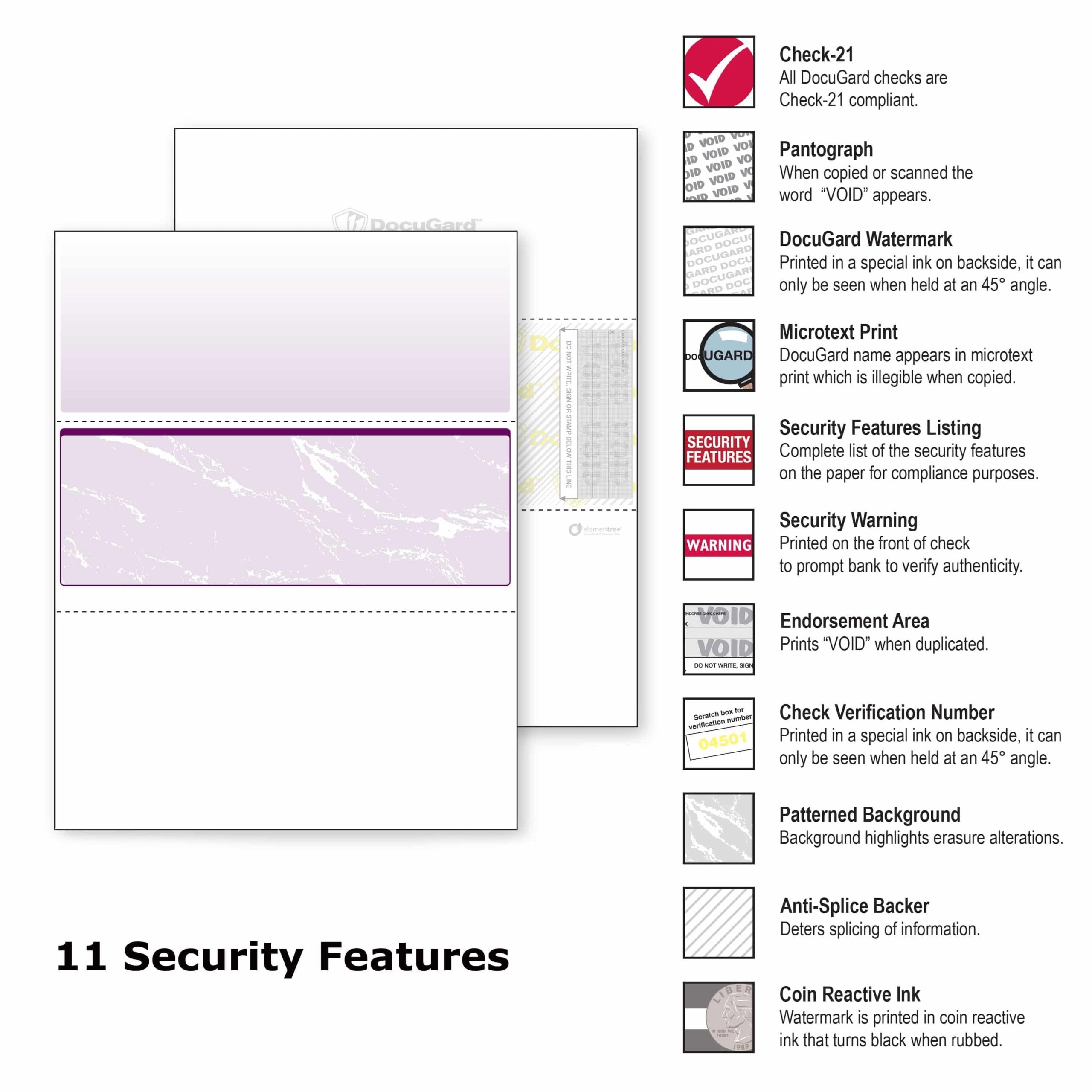 8-1/2'' x 11" Standard Purple Marble Laser Check, Middle Position, 24# Stock (Carton of 2500) - Image 2