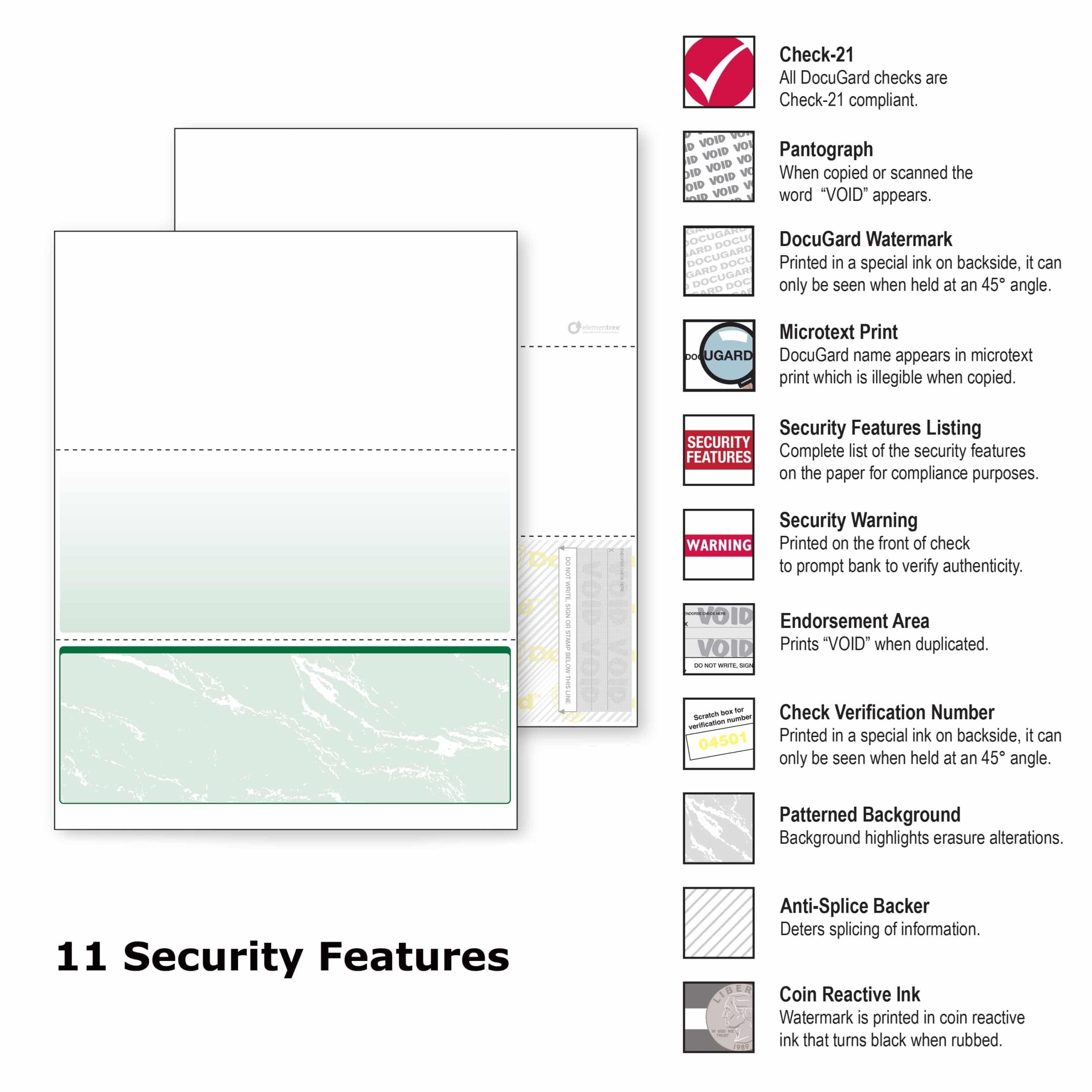 8-1/2'' x 11" Standard Green Marble Laser Check, Bottom Position, 24# Stock (Carton of 2500) - Image 2