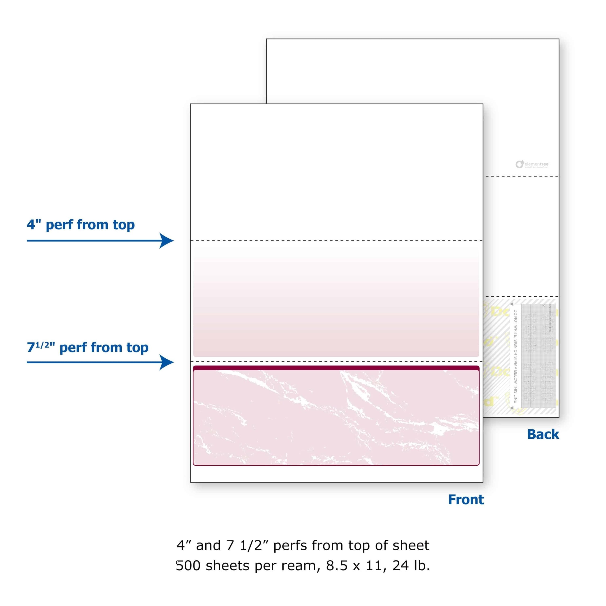 8-1/2'' x 11" Standard Burgundy Marble Laser Check, Bottom Position, 24# Stock (Carton of 2500) - Image 4