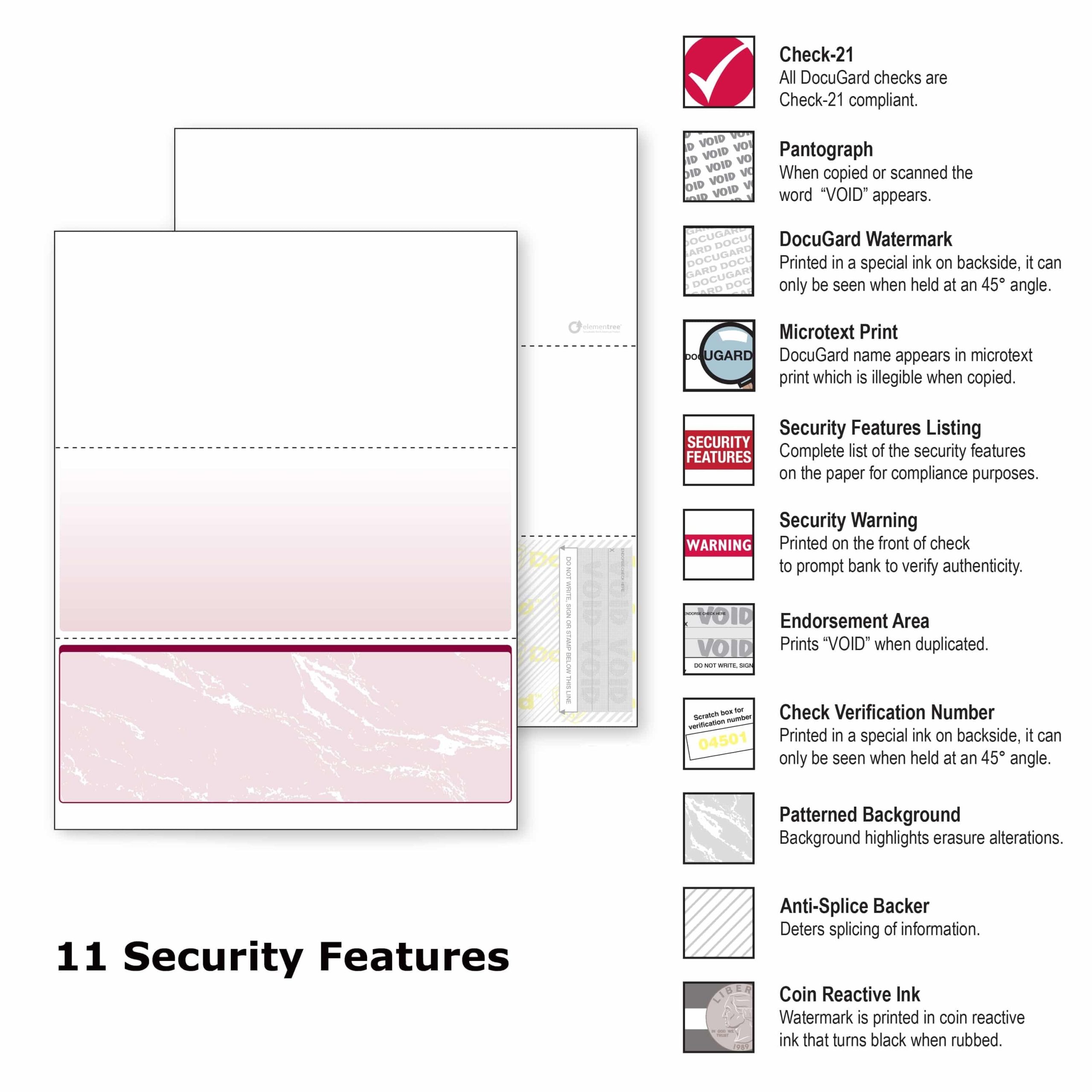 8-1/2'' x 11" Standard Burgundy Marble Laser Check, Bottom Position, 24# Stock (Carton of 2500) - Image 2