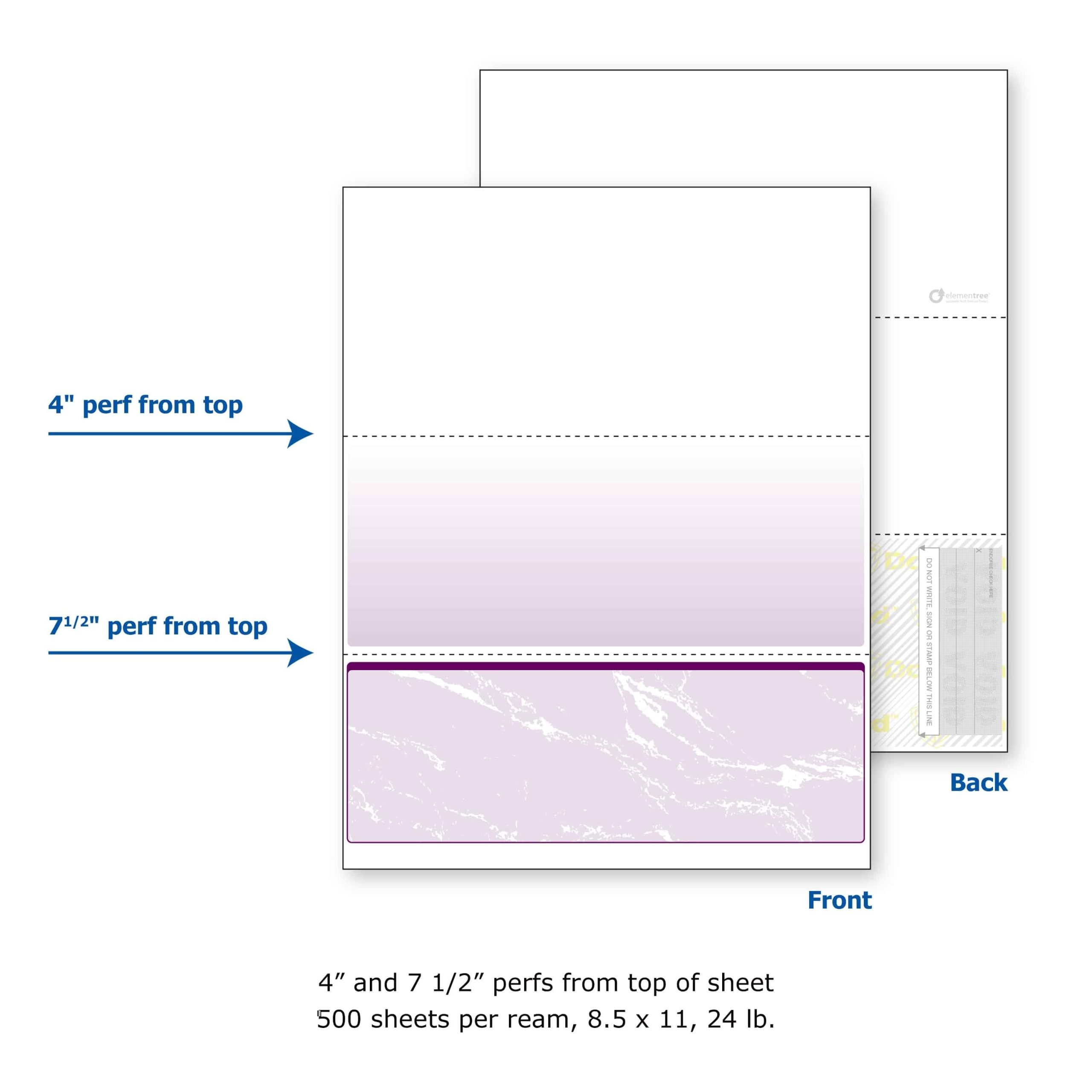 8-1/2'' x 11" Standard Purple Marble Laser Check, Bottom Position, 24# Stock (Carton of 2500) - Image 4