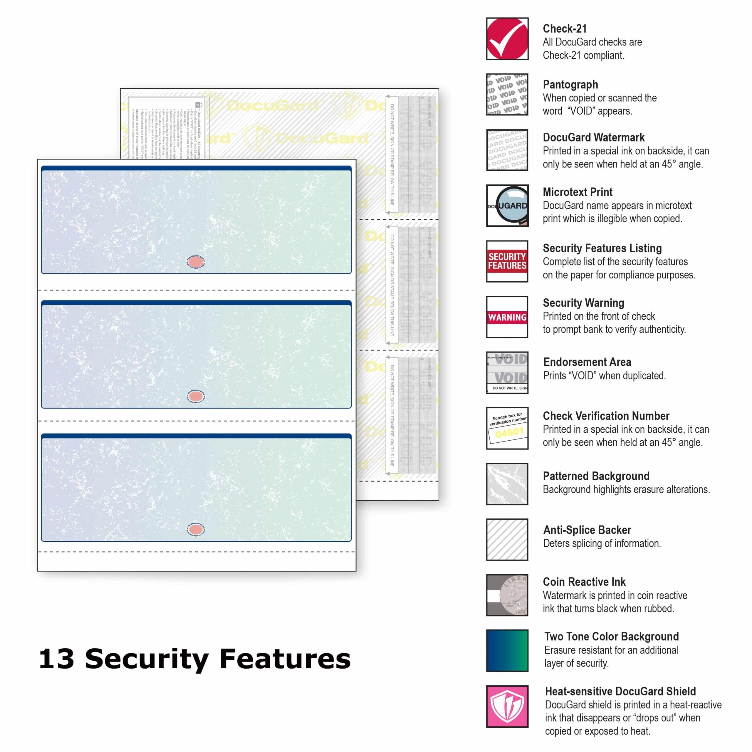 8-1/2'' x 11" Premier Blue / Green Prismatic Laser Check, 3 Checks per Page, 24# Stock (Carton of 2500) - Image 5