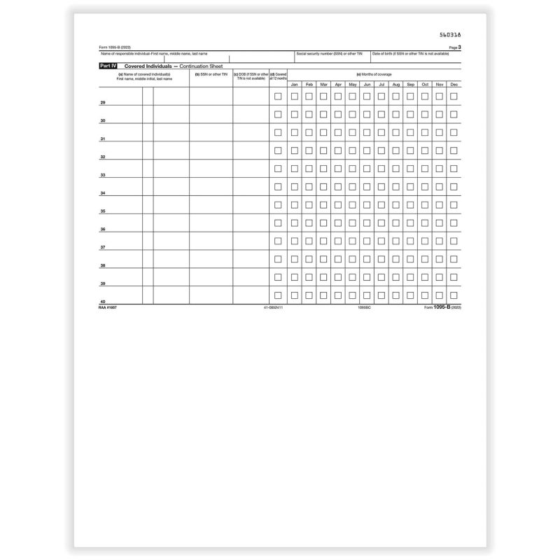 TFP 1095-B Continuation “Employee/Employer” Copy Health Coverage - Pack of 100