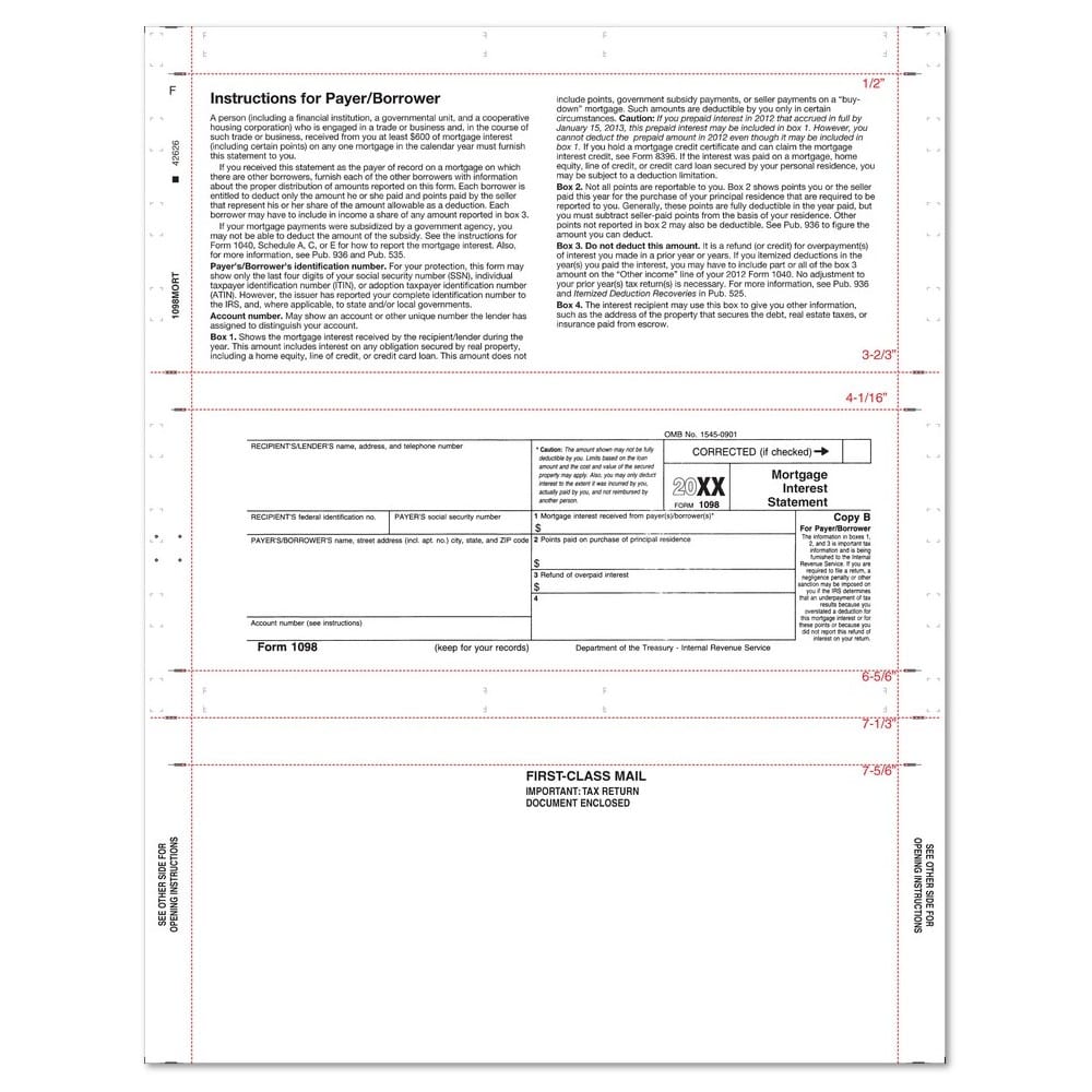 8-1/2" x 11" Z Fold 1098 Mortgage Tax Forms (Box of 500) - Image 2