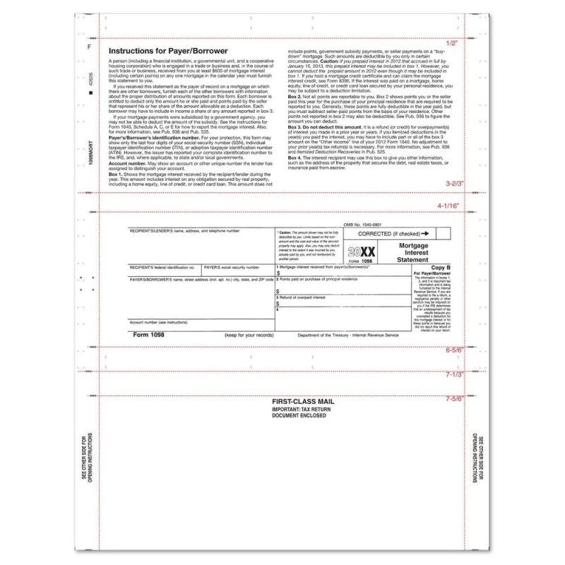 8-1/2" x 11" Z Fold 1098 Mortgage Tax Forms (Box of 500)