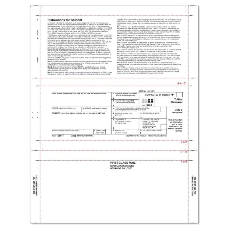 8-1/2" x 11" Z Fold 1098 T Tax Forms (Box of 1,000)