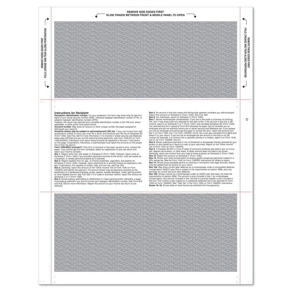8-1/2" x 11" Z Fold 1099 Misc Tax Forms (Box of 500) - Image 3