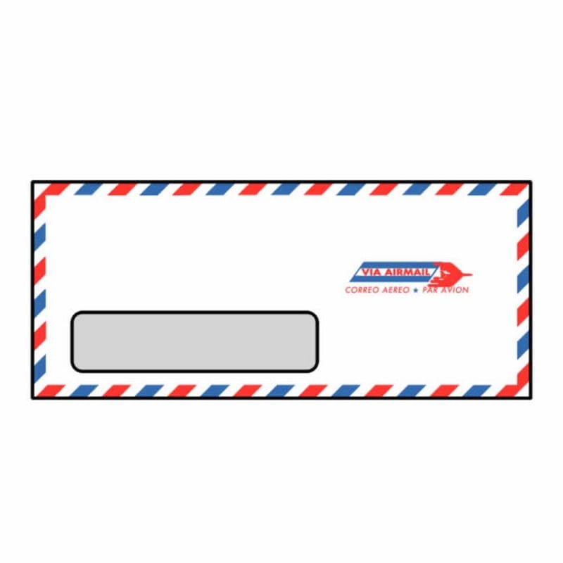 #10 Service Airmail Window Envelopes, 4-1/8" x 9-1/2" 20# Red/Blue Airmail Border, "Par Avion" Front & Back (Box of 500)