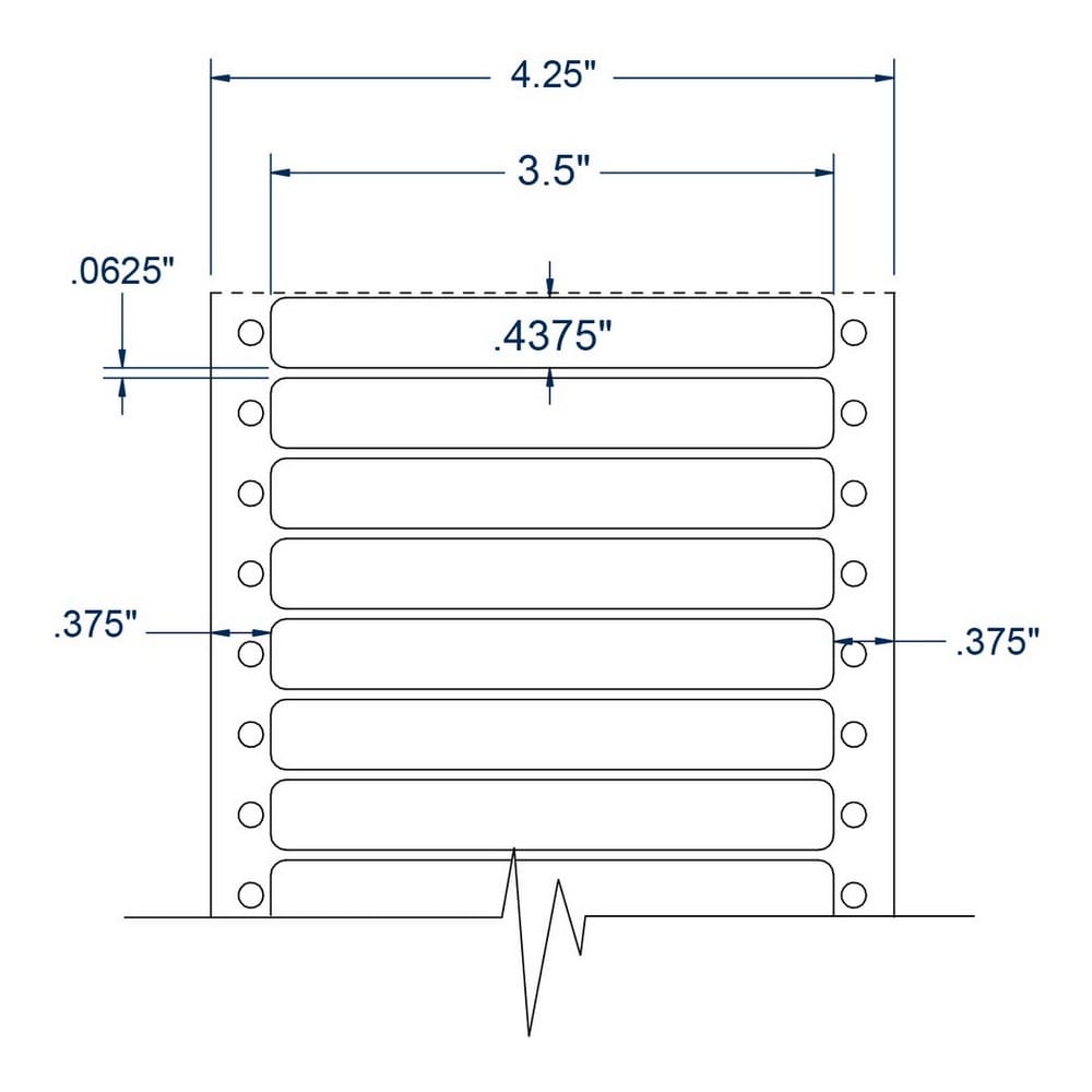3.5" x 0.4375" One Across White General Purpose pinfeed Labels (10000 Labels Per Carton) - Image 2