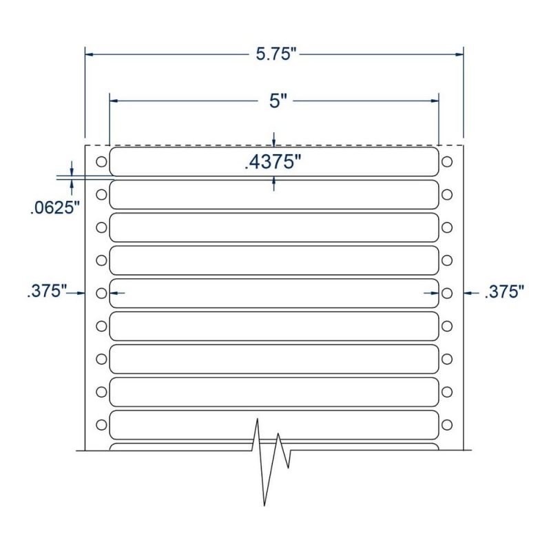 5" x 0.4375" One Across White General Purpose pinfeed Labels (10000 Labels Per Carton)