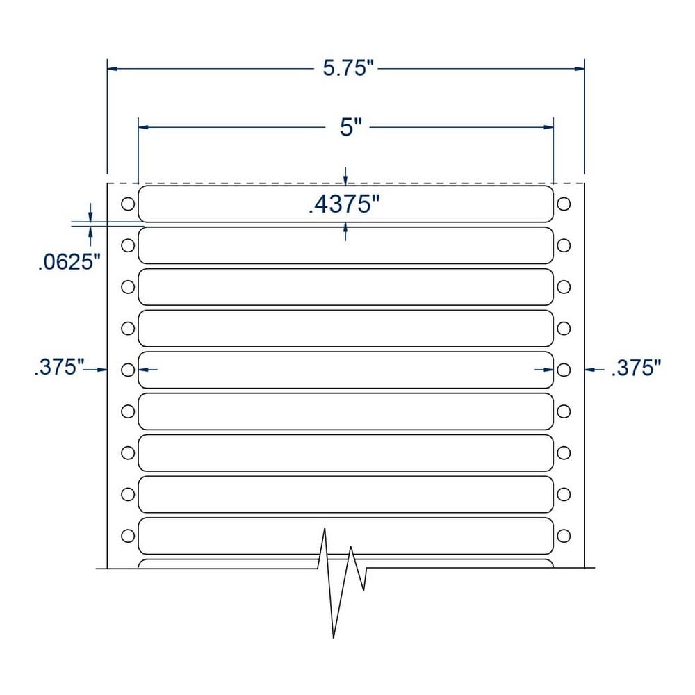 5" x 0.4375" One Across White General Purpose pinfeed Labels (10000 Labels Per Carton)