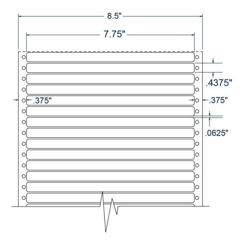 7.75" x 0.4375" One Across White General Purpose pinfeed Labels (10000 Labels Per Carton)
