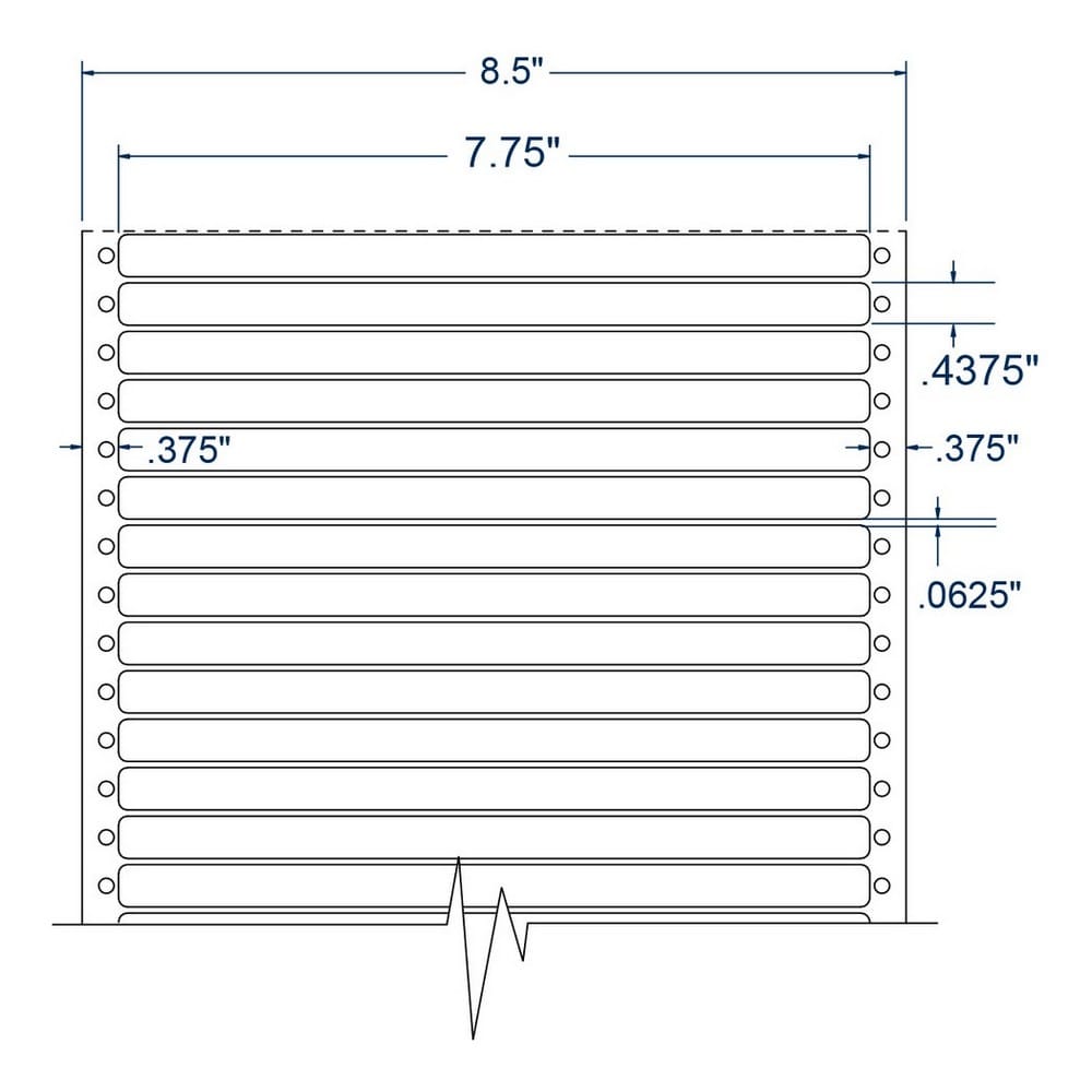 7.75" x 0.4375" One Across White General Purpose pinfeed Labels (10000 Labels Per Carton)