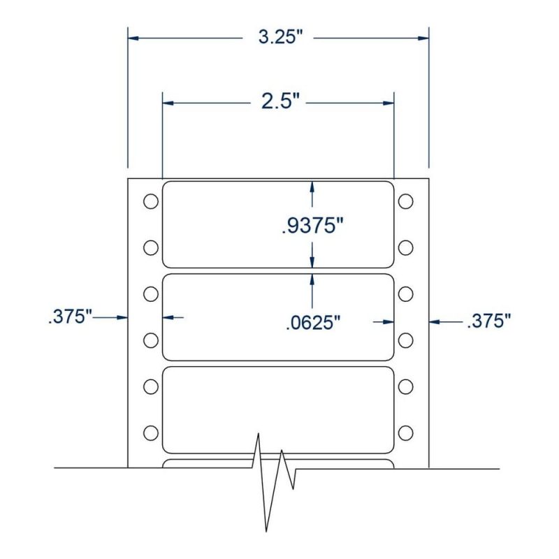 2.5" x 0.9375" One Across White General Purpose pinfeed Labels (5000 Labels Per Carton)