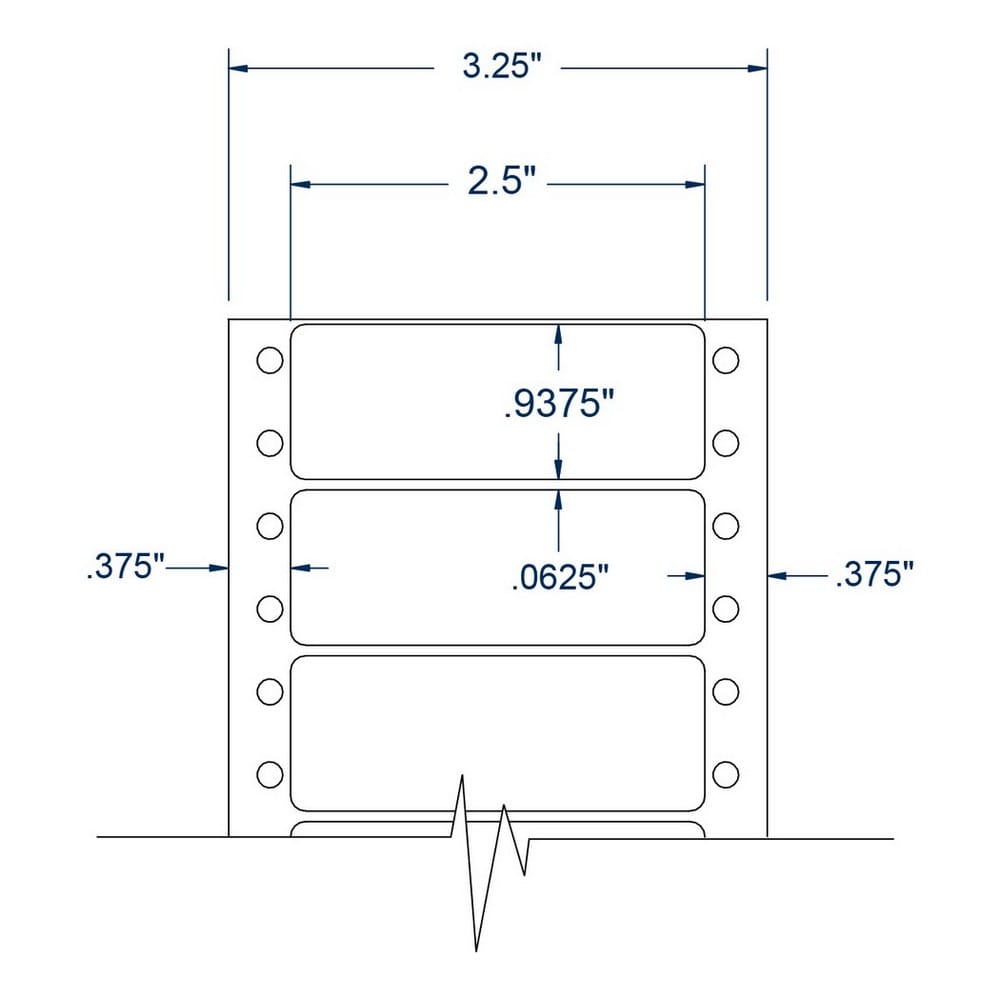 2.5" x 0.9375" One Across White General Purpose pinfeed Labels (5000 Labels Per Carton)