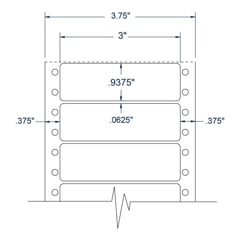 3" x 0.9375" One Across White General Purpose pinfeed Labels (5000 Labels Per Carton)