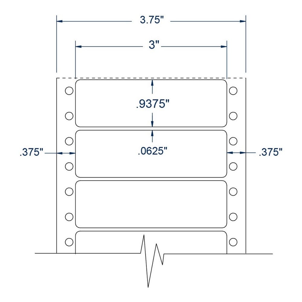 3" x 0.9375" One Across White General Purpose pinfeed Labels (5000 Labels Per Carton)