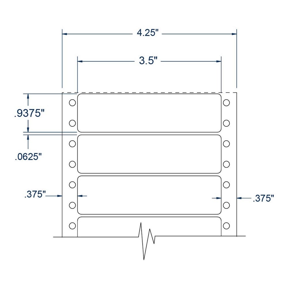 3.5" x 0.9375" One Across White General Purpose pinfeed Labels (5000 Labels Per Carton) - Image 2