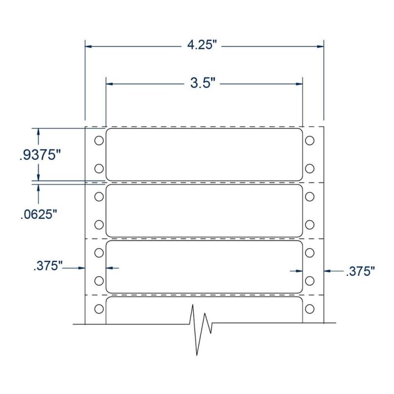 3.5" x 0.9375" One Across White Perforated pinfeed Address Labels (5000 Labels Per Carton)