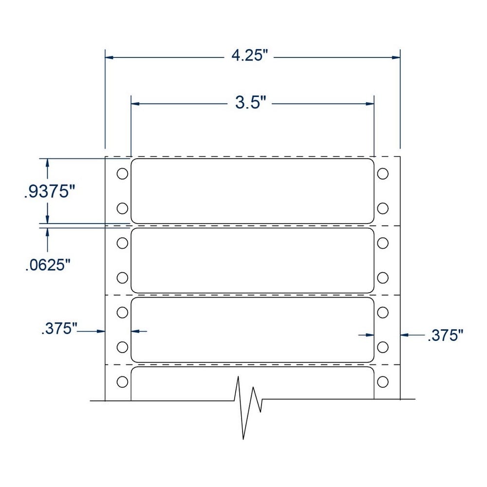 3.5" x 0.9375" One Across White Perforated pinfeed Address Labels (5000 Labels Per Carton)