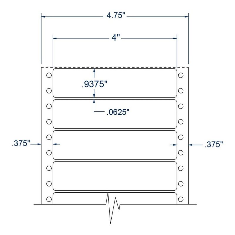 4" x 0.9375" One Across White General Purpose pinfeed Labels (5000 Labels Per Carton)