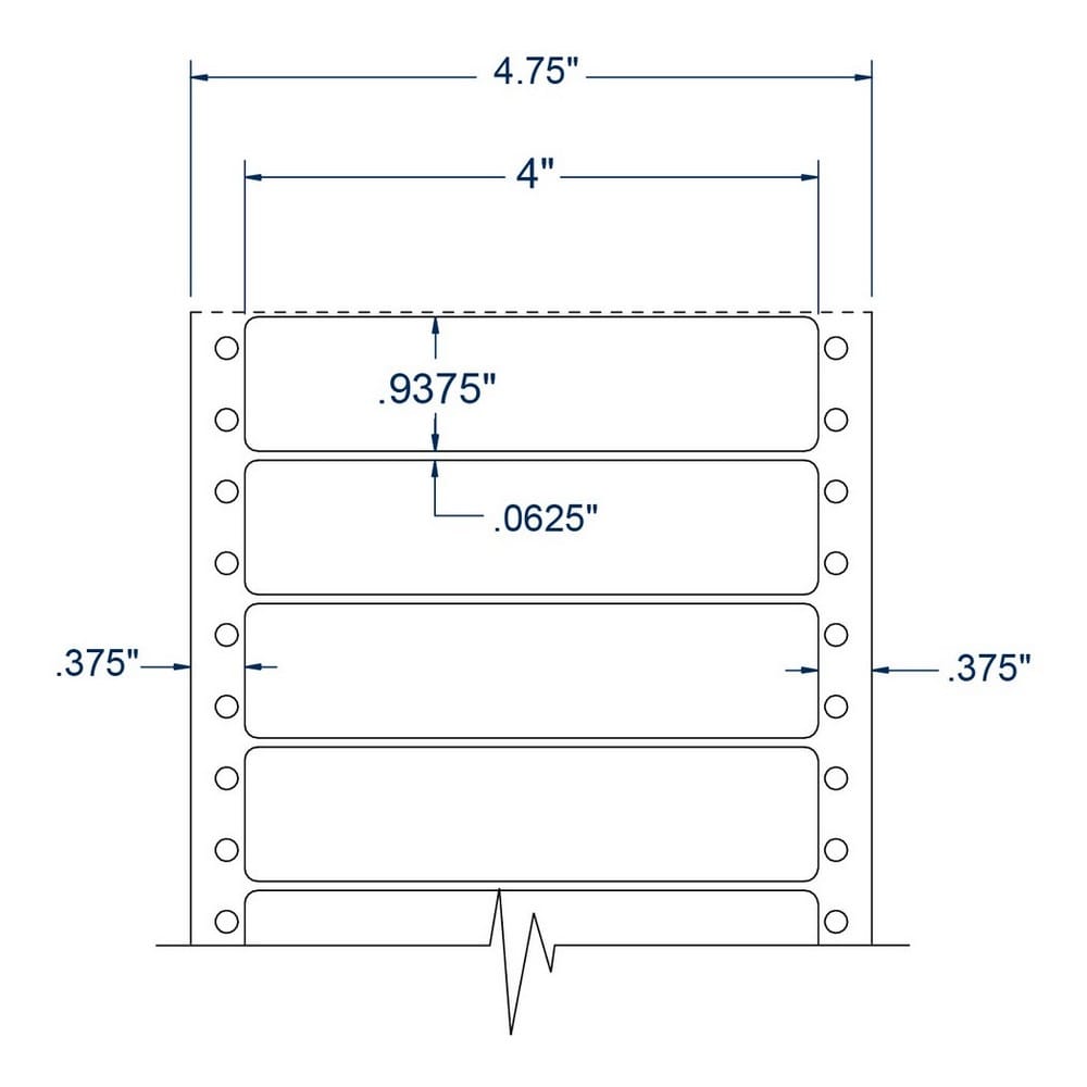 4" x 0.9375" One Across White General Purpose pinfeed Labels (5000 Labels Per Carton)