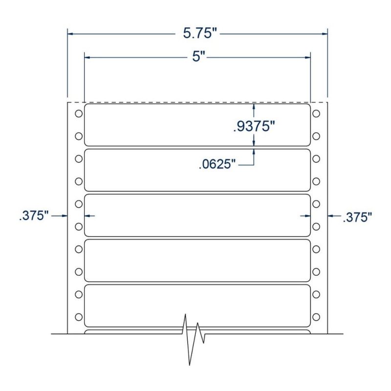 5" x 0.9375" One Across White General Purpose pinfeed Labels (5000 Labels Per Carton)