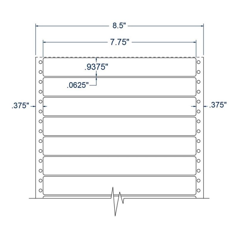 7.75" x 0.9375" One Across White General Purpose pinfeed Labels (5000 Labels Per Carton)