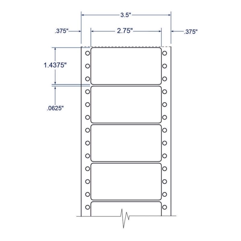 2.75" x 1.4375" One Across White General Purpose pinfeed Labels (5000 Labels Per Carton)