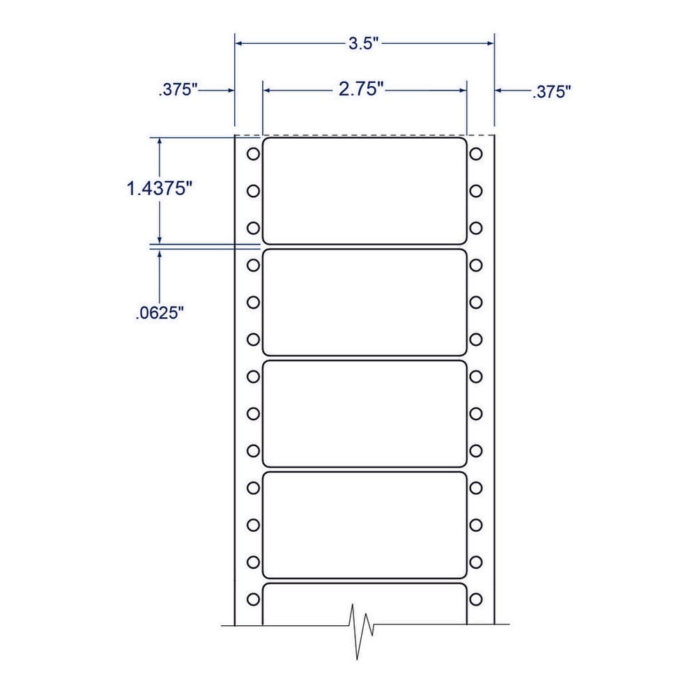 2.75" x 1.4375" One Across White General Purpose pinfeed Labels (5000 Labels Per Carton)