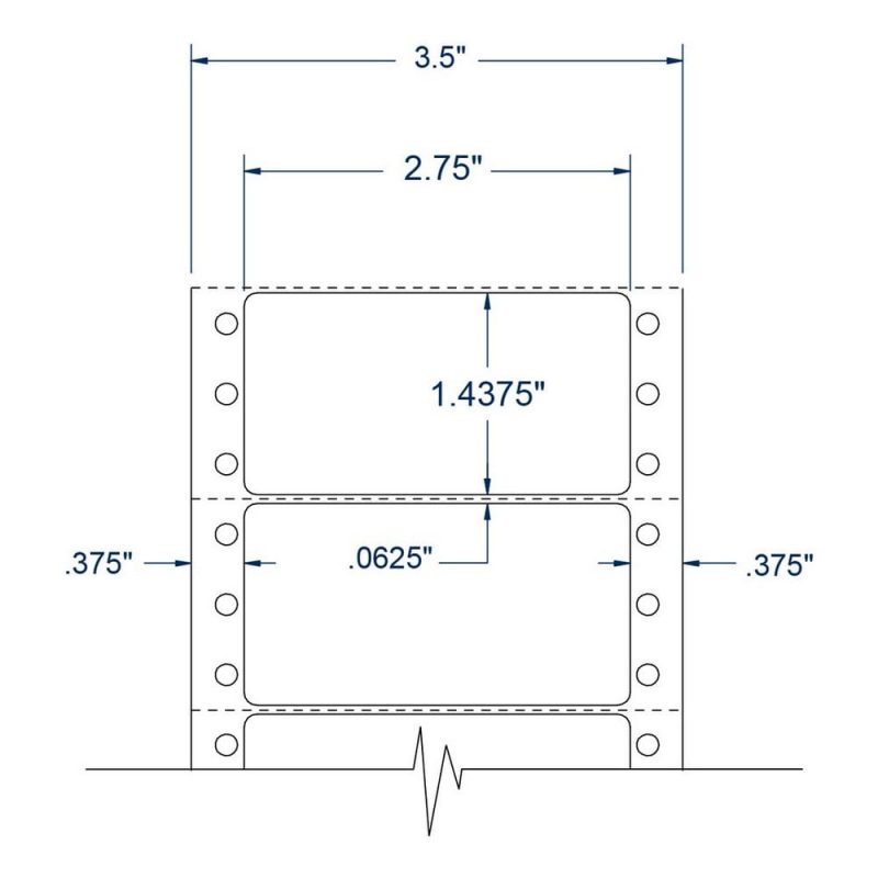 2.75" x 1.4375"" One Across White pinfeed Diskette Labels, Perfed (5000 Labels Per Carton)