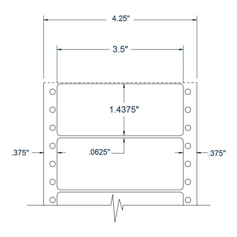 3.5" x 1.4375" One Across White General Purpose pinfeed Labels (5000 Labels Per Carton)