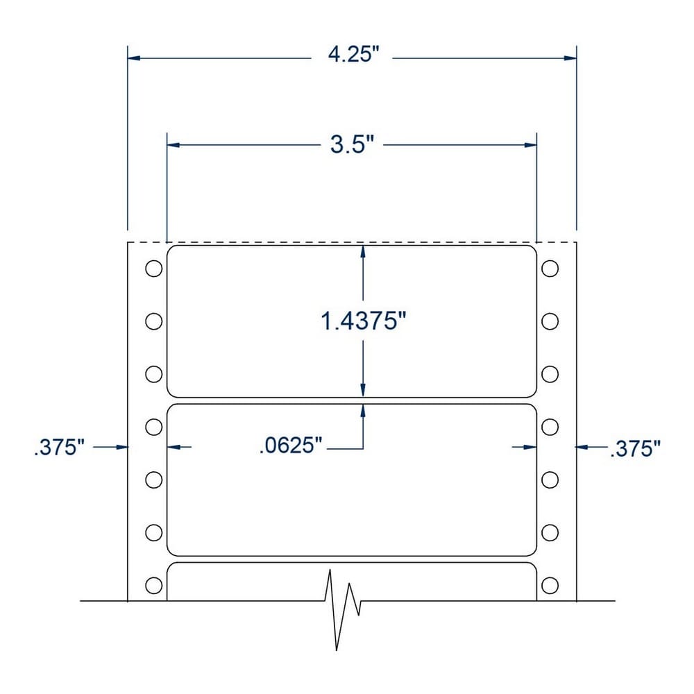 3.5" x 1.4375" One Across White General Purpose pinfeed Labels (5000 Labels Per Carton)