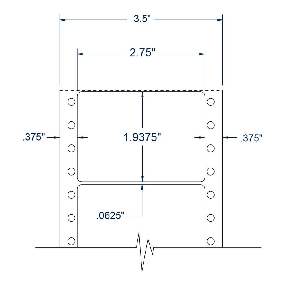 2.75" x 1.9375" One Across White General Purpose pinfeed Labels (5000 Labels Per Carton) - Image 2