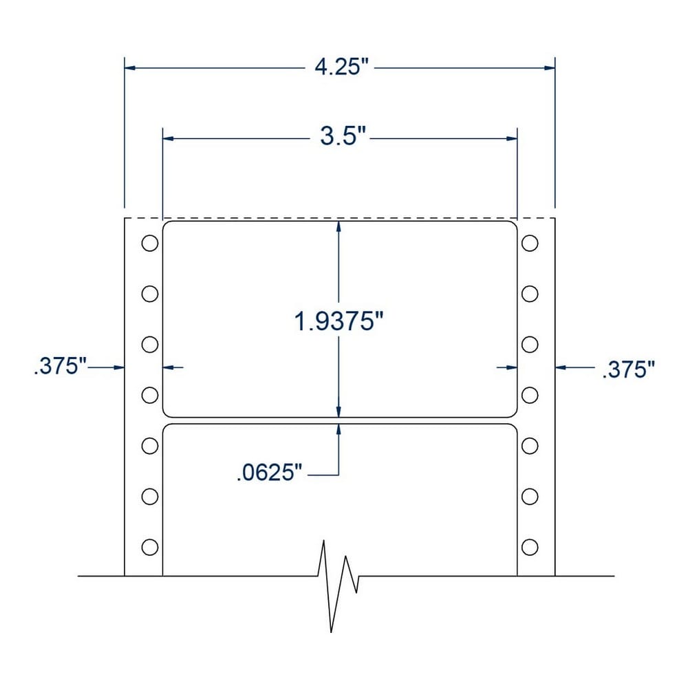 3.5" x 1.9375" One Across White General Purpose pinfeed Labels (5000 Labels Per Carton) - Image 2