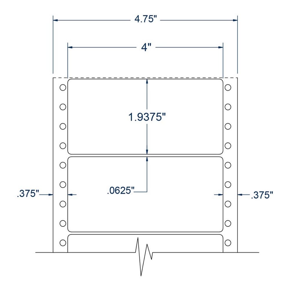 4" x 1.9375" One Across White General Purpose pinfeed Labels (5000 Labels Per Carton) - Image 2