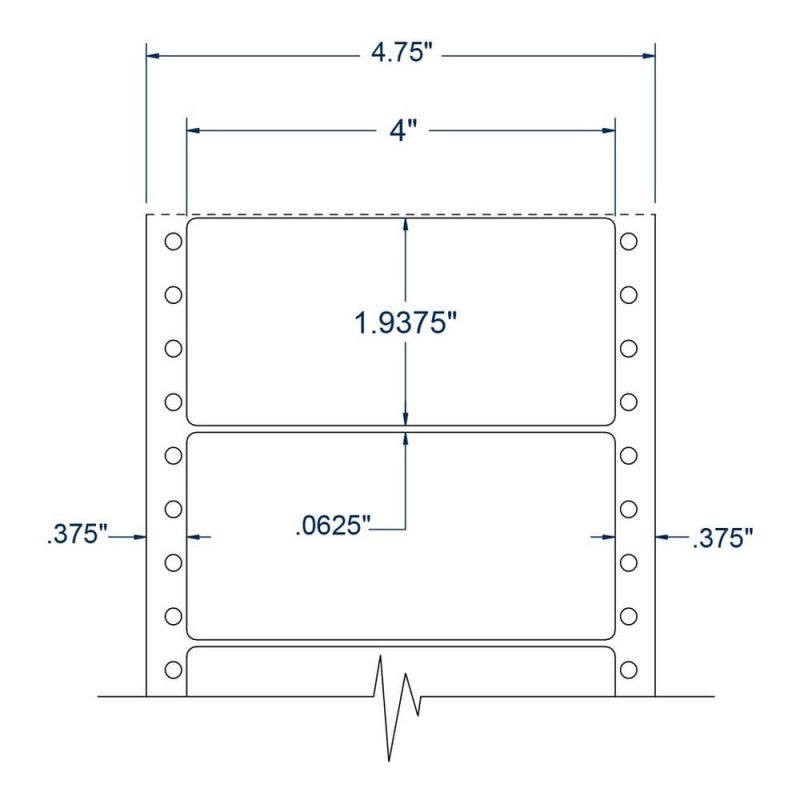 4" x 1.9375" One Across White General Purpose pinfeed Labels (5000 Labels Per Carton)