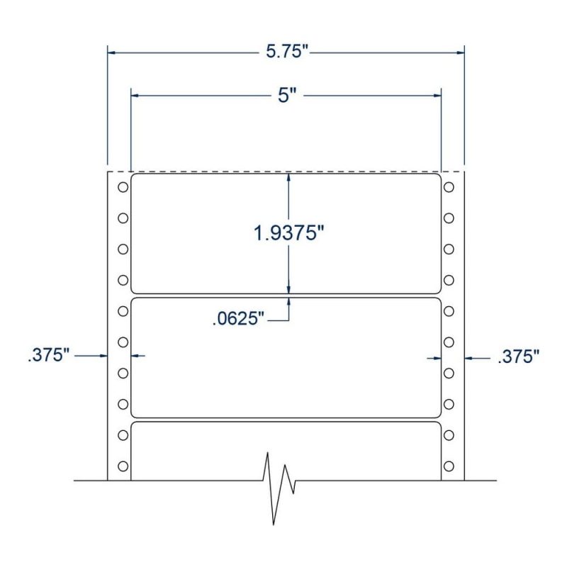 5" x 1.9375" One Across White General Purpose pinfeed Labels (5000 Labels Per Carton)
