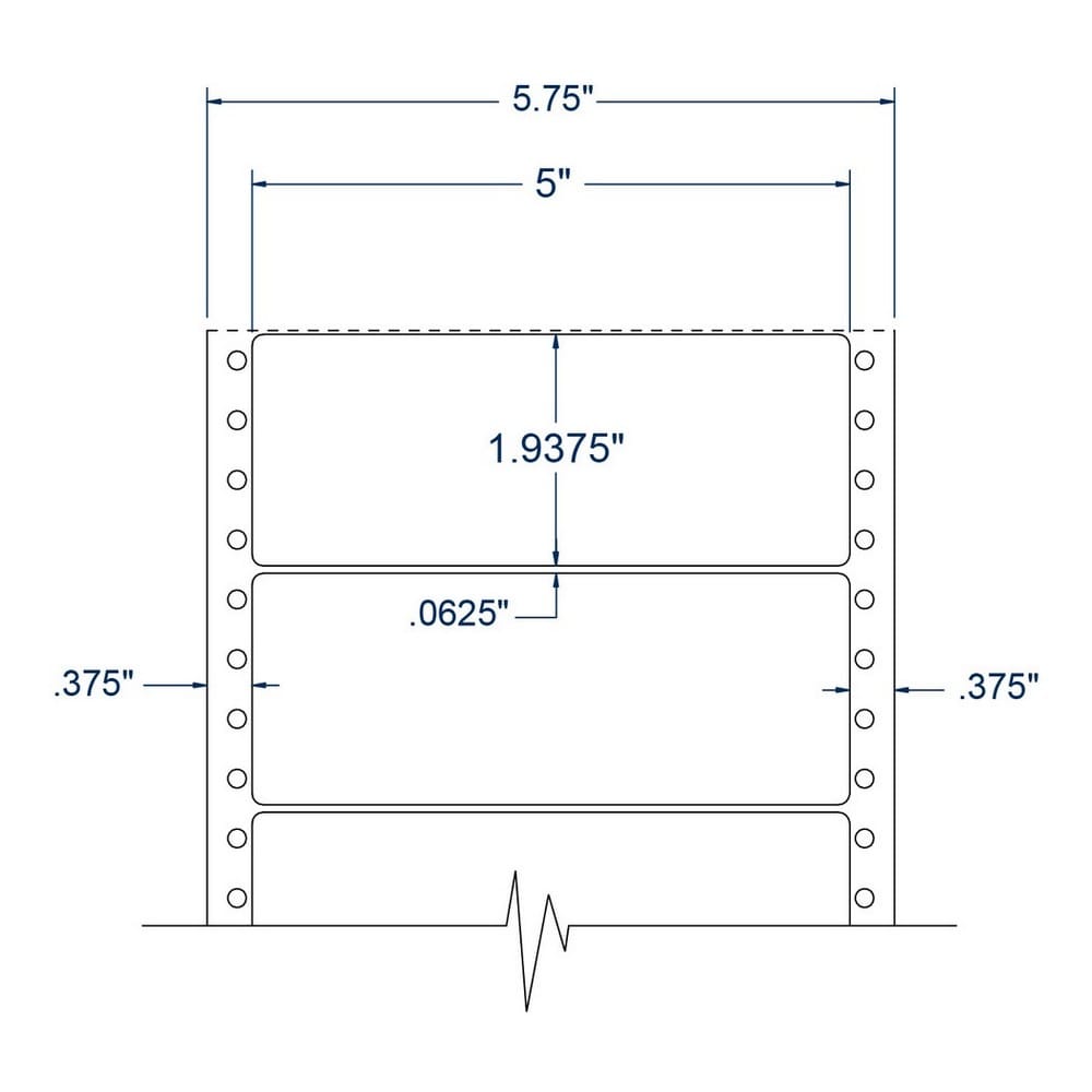 5" x 1.9375" One Across White General Purpose pinfeed Labels (5000 Labels Per Carton)