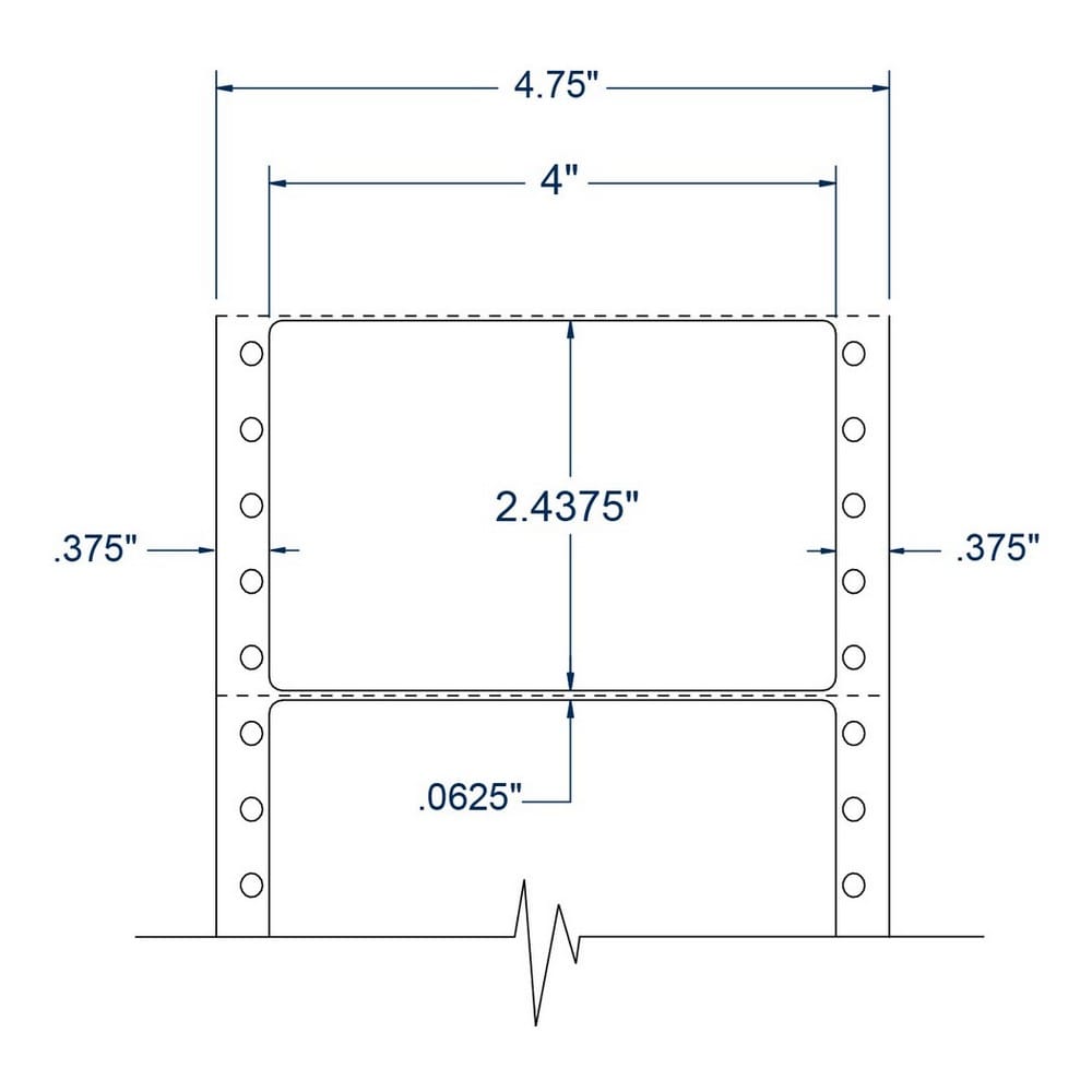 4" x 2.4375" One Across White General Purpose pinfeed Labels (2500 Labels Per Carton) - Image 2